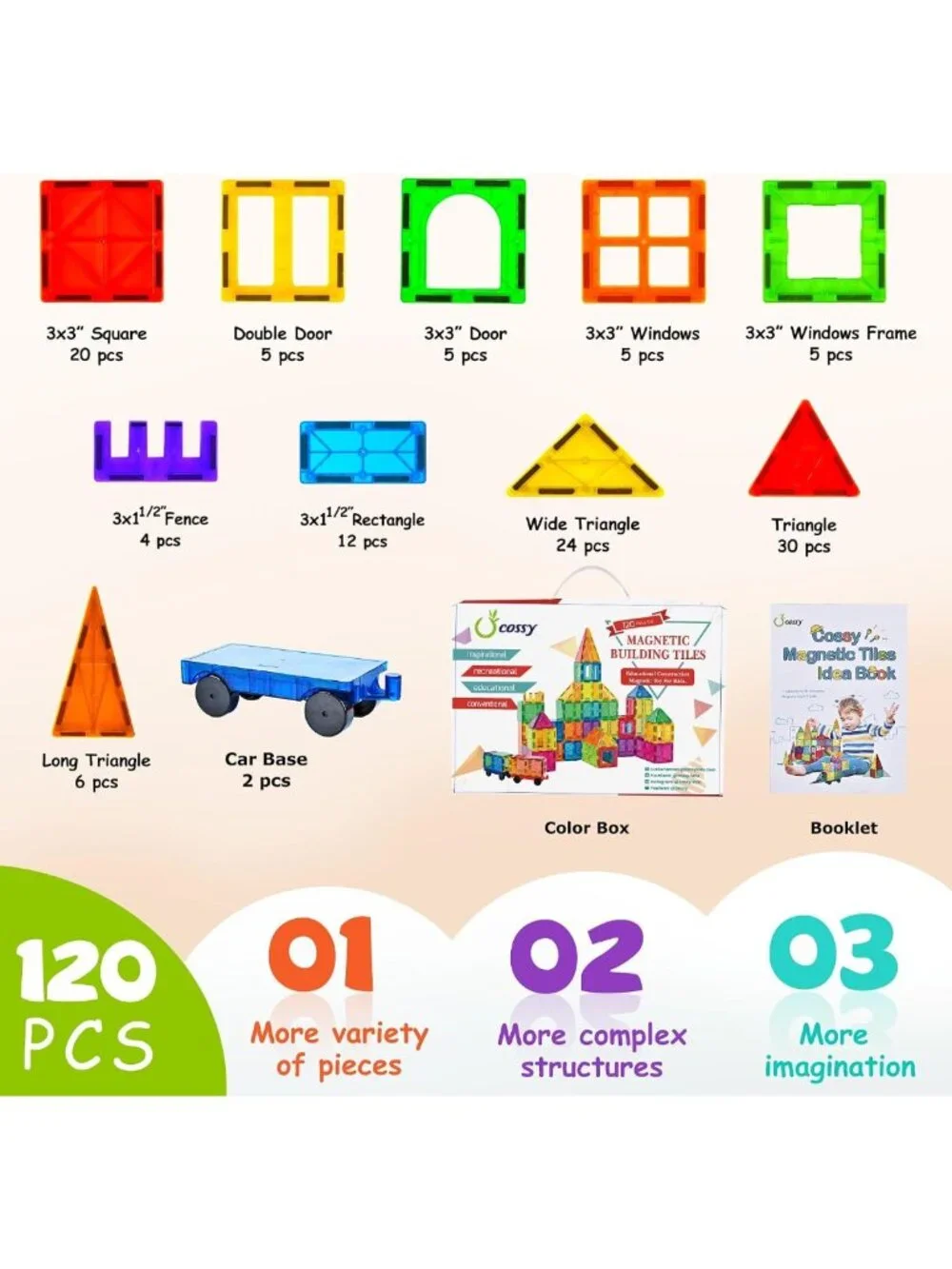 120Pcs Magnetic Building Blocks Set - 3D Construction Toys for Kids Ages 3-8